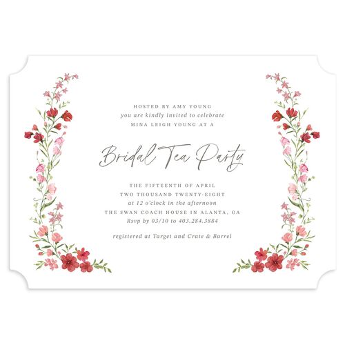 Fairytale Wildflower Crest Bridal Shower Invitations Jewel Red Signature Blank Ticket