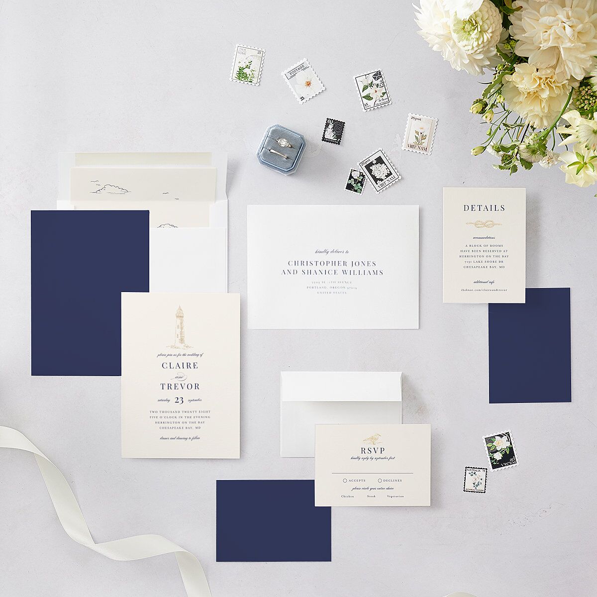 Elegant Lighthouse Foil Wedding Invitations Gold Maritime Signature Blank No Standard