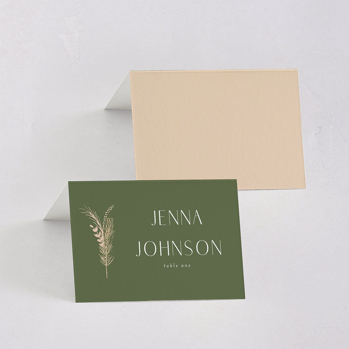 Regal Pampas Place Cards Gold Deep Olive Signature