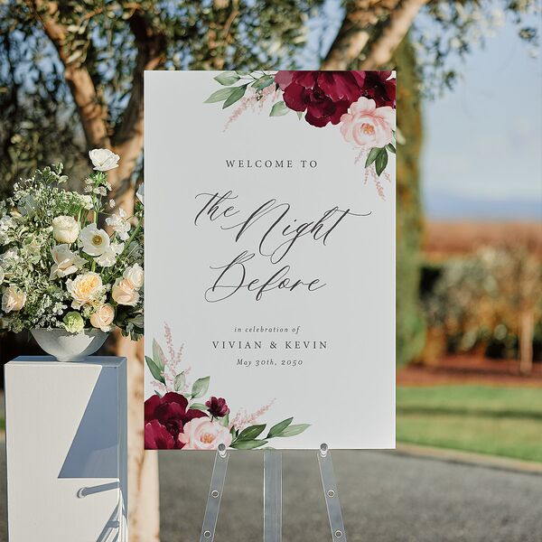 The Night Before Beloved Floral Standard Welcome Sign Large Dark Berry Standard Indoor Foam Core L Welcome