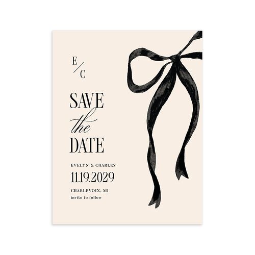 Whimsical Hand Drawn Bow Save the Date Petite Cards Linen Signature smooth Blank No Standard