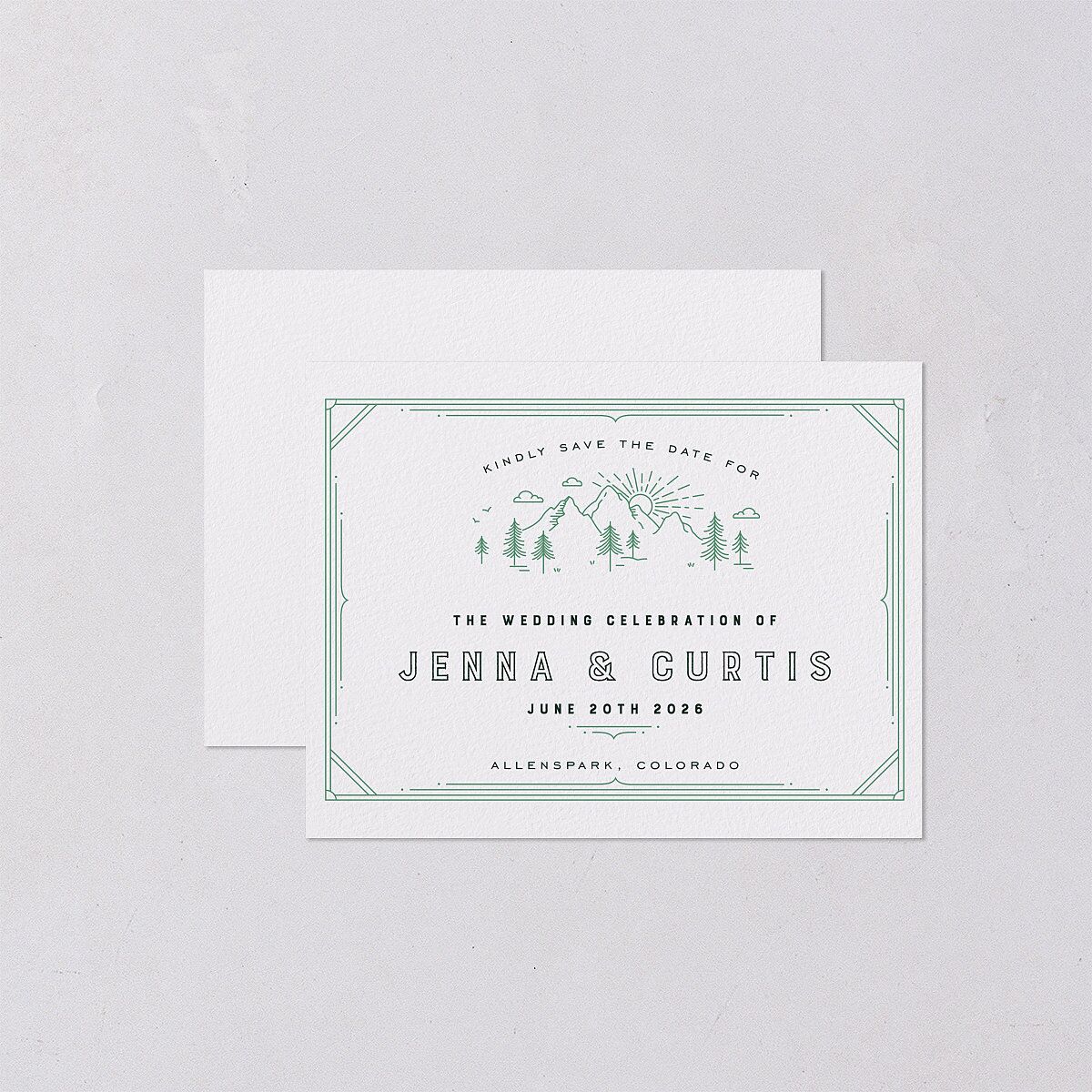 Iconic Mountain Save the Date Petite Cards Dark Green Signature smooth Blank No Standard