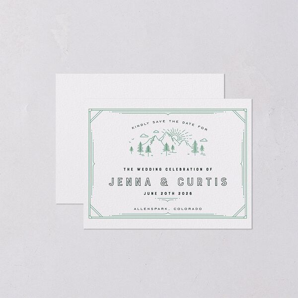 Iconic Mountain Save the Date Petite Cards Dark Green Signature smooth Blank No Standard