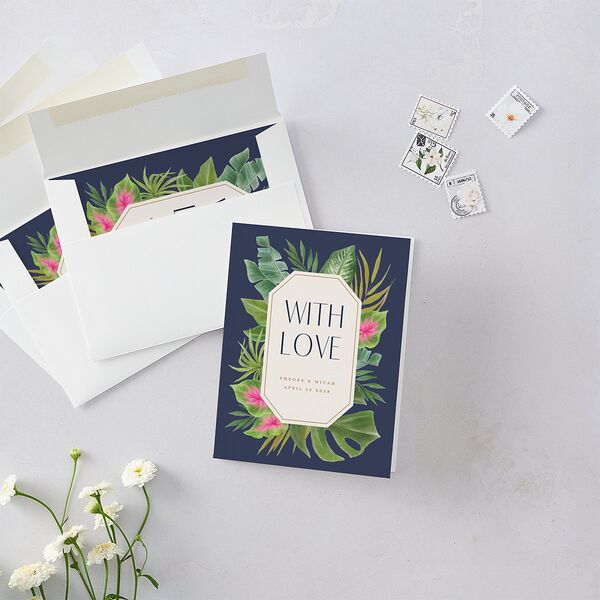 Hawaiian Tropical Monstera Frame Thank You Cards Moody Blue