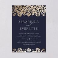 Elegant Damask Wedding Invitations Gold Navy Signature Blank No Standard