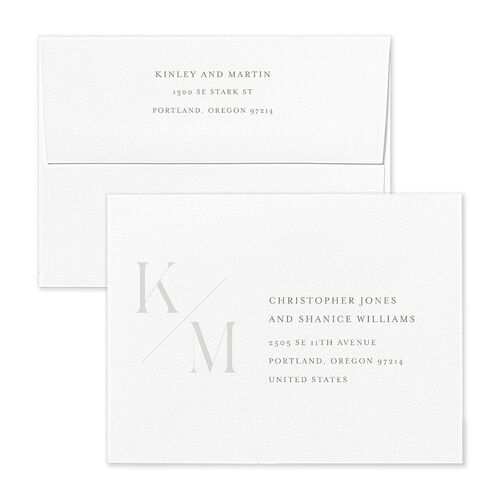 Monogram Slant Thank You Card Envelopes White Thyme Recipient Address Signature Standard