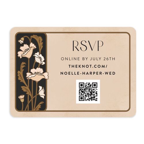 Vintage Nouveau Floral QR Code RSVP Cards Licorice Signature Rounded
