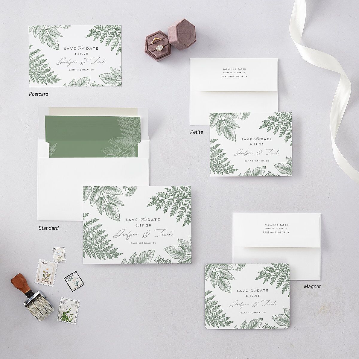 Botanical Frame Save the Date Petite Cards Hunter Green Signature smooth Blank No Standard