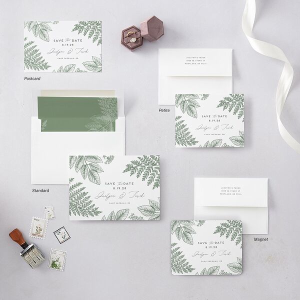 Botanical Frame Save the Date Petite Cards Hunter Green Signature smooth Blank No Standard