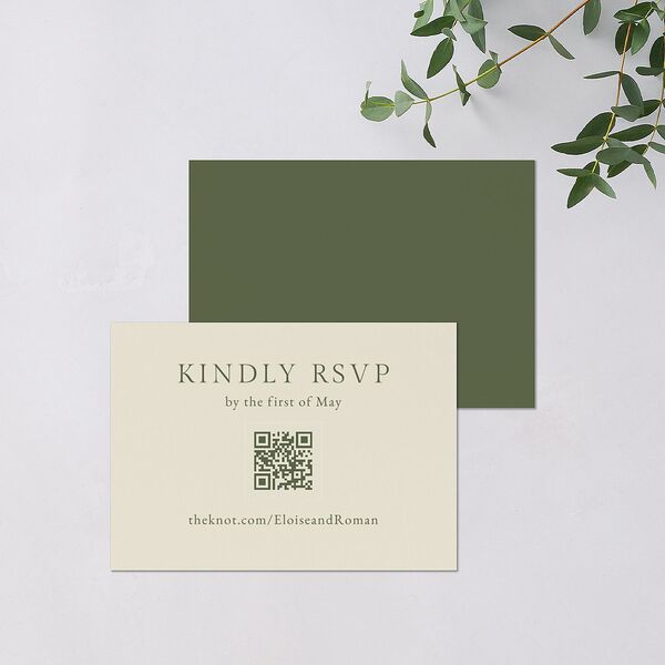 Vintage Botanical Sketch QR Code RSVP Cards Dark Camo Signature Standard