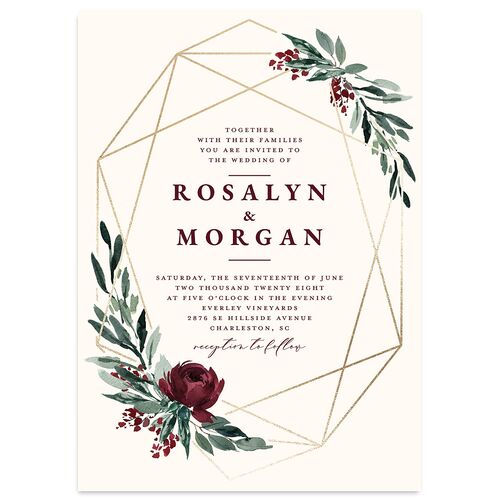 Gilded Botanical Foil Wedding Invitations Gold Burgundy Signature Blank No Standard