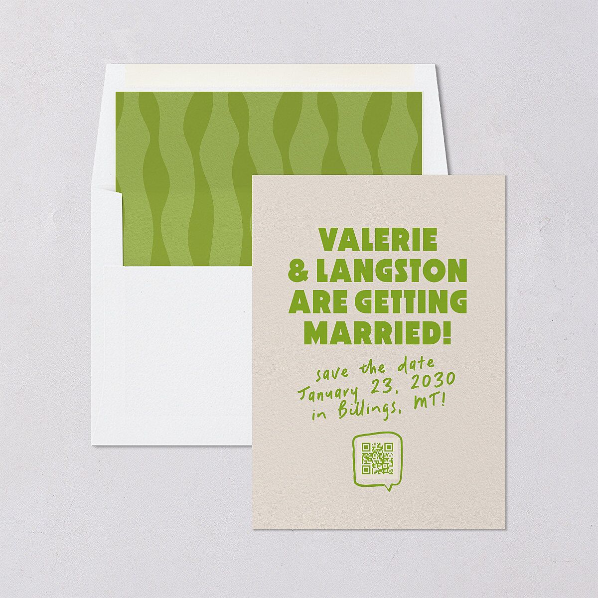 Retro Modern QR Code Save the Date Cards Greenery Signature smooth Blank No Standard