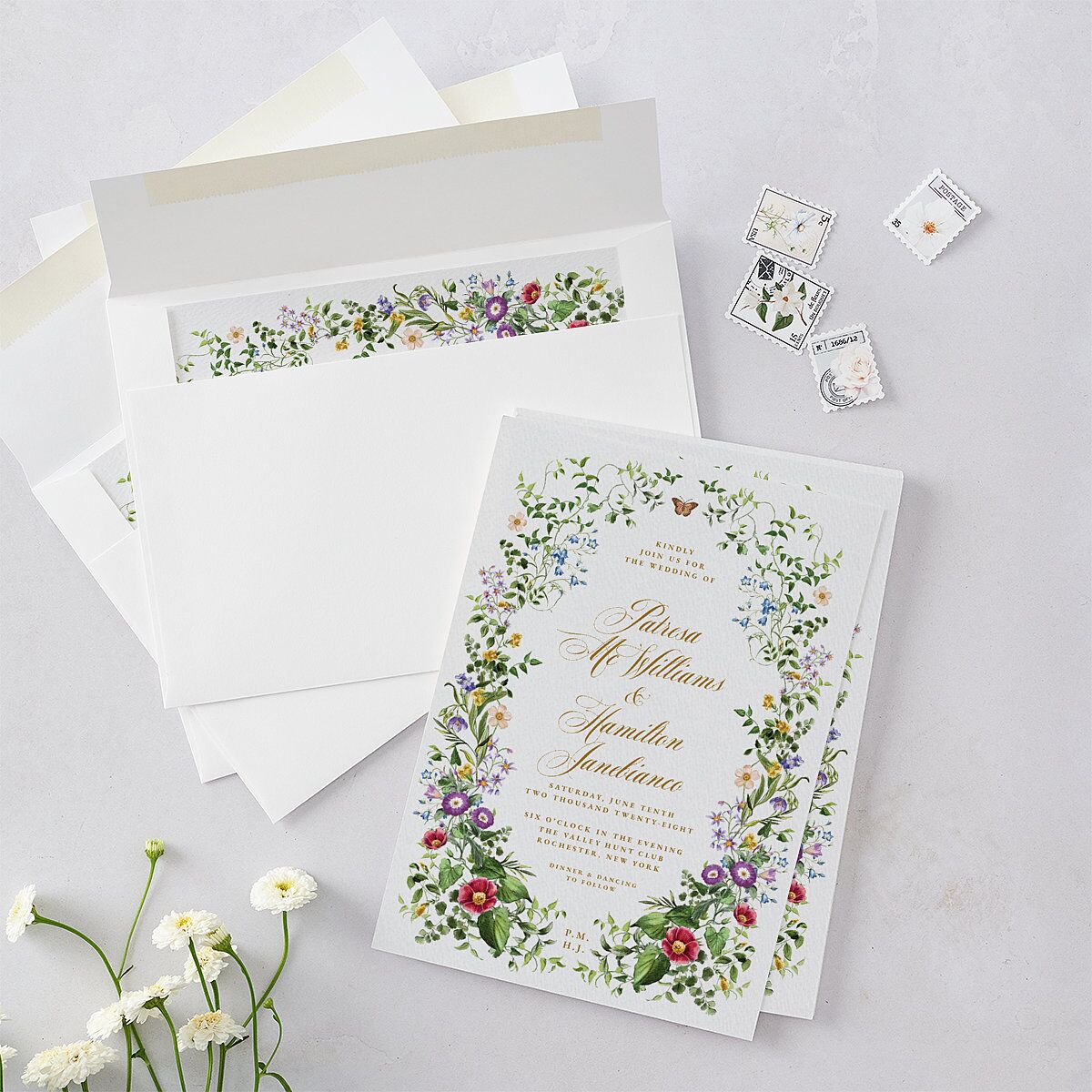 Opulent Garden Wedding Invitations Scottish Green Signature Blank No Standard