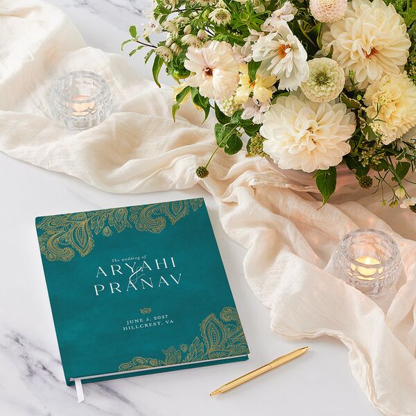 Indian Ornamental Elegance Wedding Guest Book Pure White