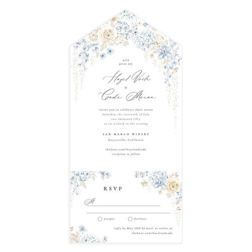 Luxury Floral Archway All-in-One Wedding Invitations Dusty Blue Signature Light Both Recipient and Return Addresses No