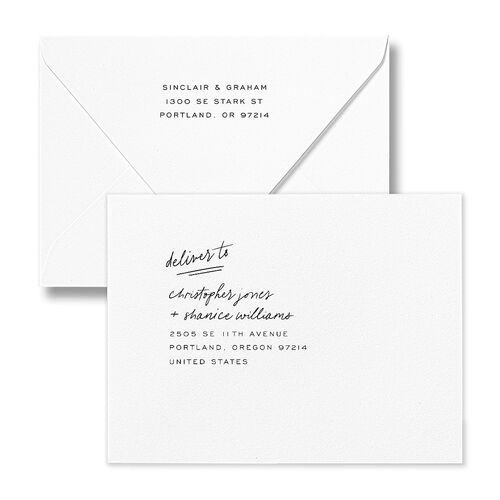 Sunny Day Modern Script Thank You Card Euro Envelopes White Pure White Both Recipient and Return Addresses Luxe Signature
