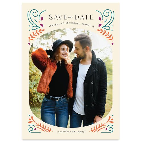 Nordic Folk Save The Date Cards Soft Berry Signature smooth Blank No Standard