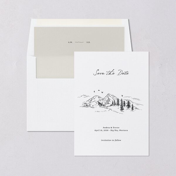 Elegant Mountain Monogram Save the Date Cards Pure White Signature smooth Blank No Standard