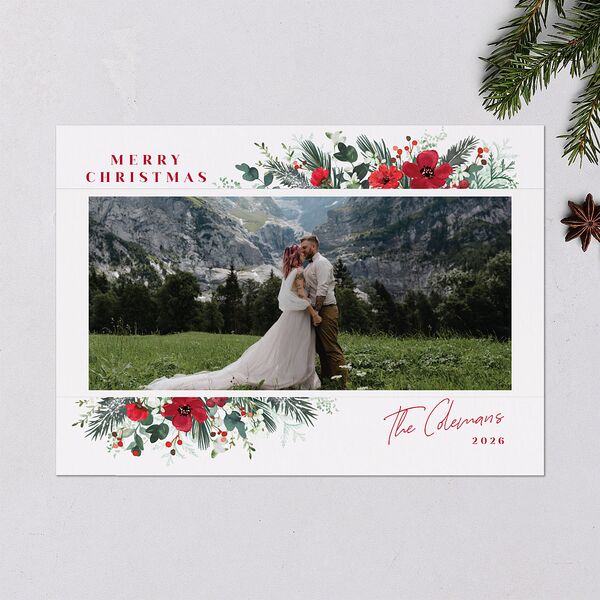 Holiday Botanical Holiday Cards Crimson Signature Blank Landscape Standard