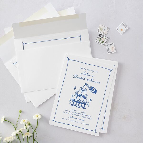 Hand Drawn Cake Bridal Shower Bridal Shower Invitations French Blue Signature Blank Ticket