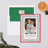 Whimsical Painted Holiday Border Holiday Cards Scarlet Signature Blank Portrait  Standard