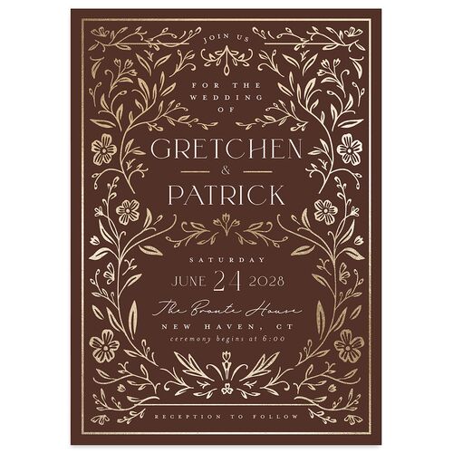 Storybook Filigree Wedding Invitations Gold Chocolate Signature Blank No Standard