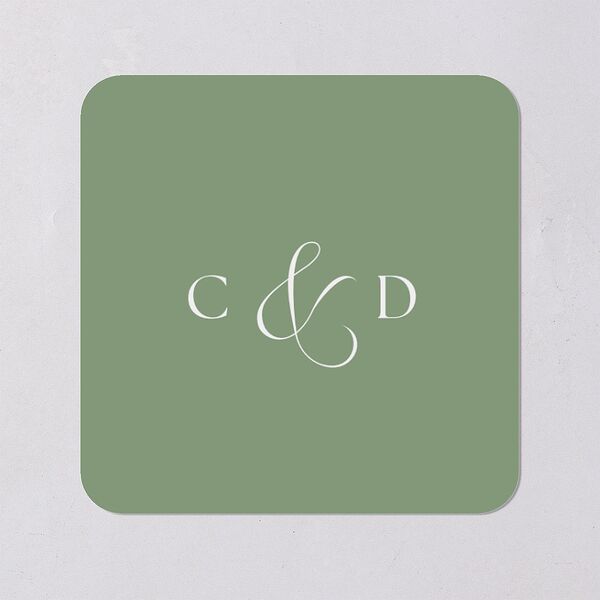 Vintage Bow Wedding Stickers Jewel Green Soft Square