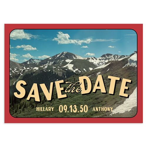 Retro Destination Postcard Inspired Save the Date Cards Red Clay Signature smooth Blank No Standard