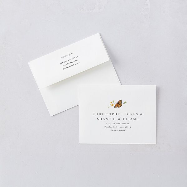 Rustic Butterfly Garden Save the Date Petite Card Envelopes White Pure White Both Recipient and Return Addresses Signature Standard
