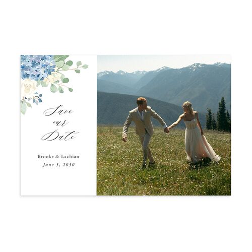 Elegant Hydrangea Save the Date Postcards Dusty Blue