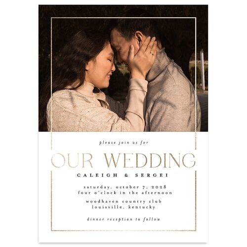 Elegant Frame Wedding Invitations Gold Pure White Signature Blank No Standard