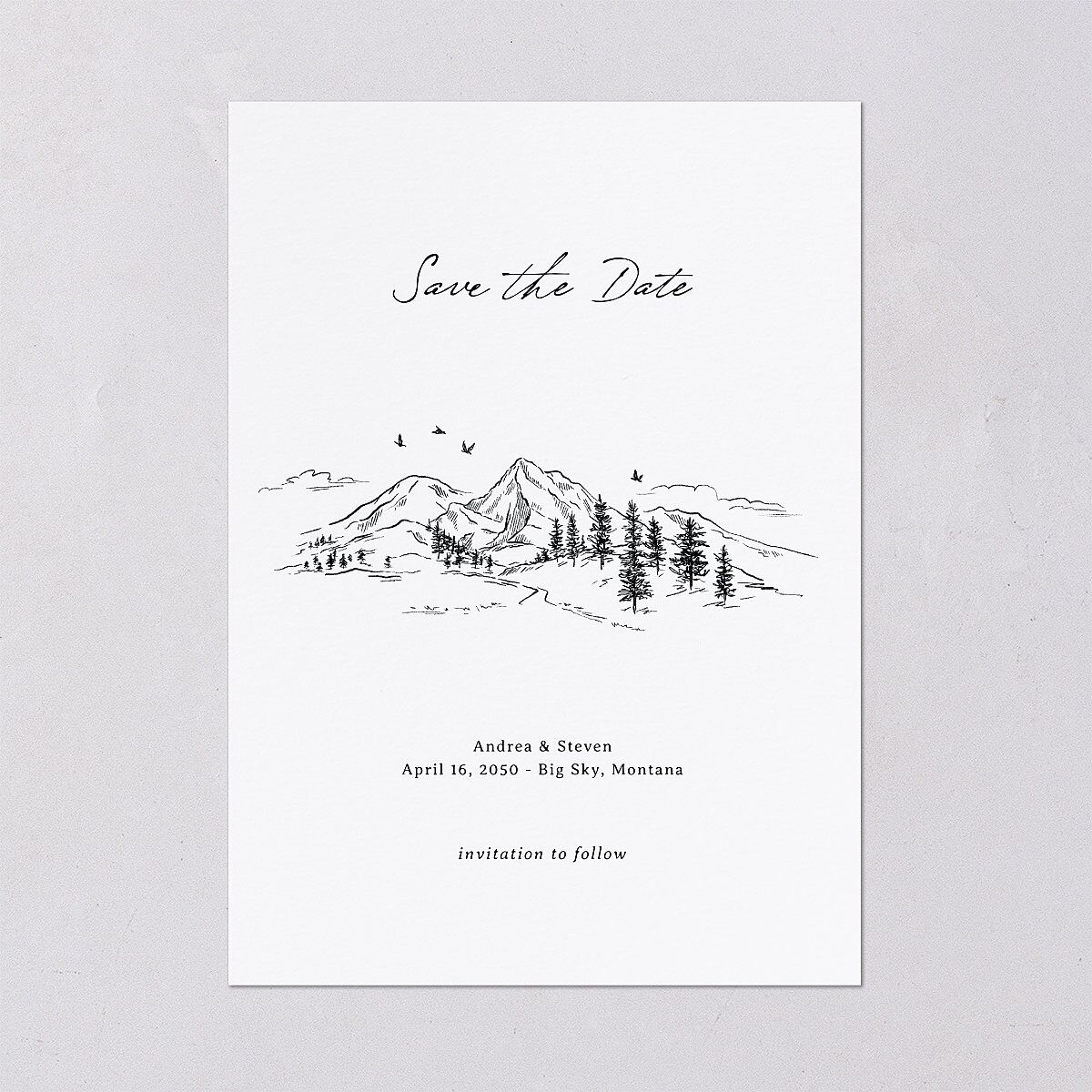 Elegant Mountain Monogram Save the Date Cards Pure White Signature smooth Blank No Standard