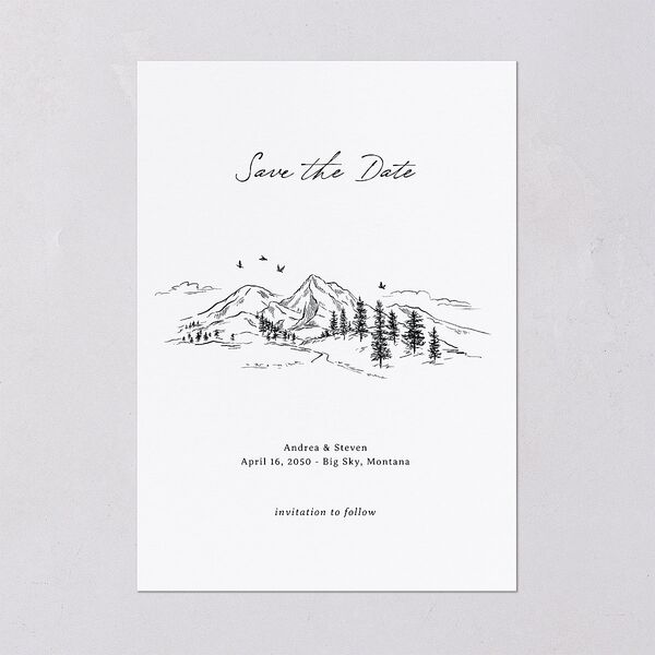 Elegant Mountain Monogram Save the Date Cards Pure White Signature smooth Blank No Standard