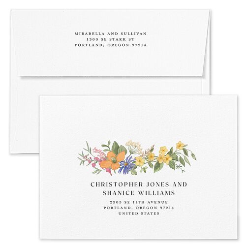 Whimsical Wildflower Garden Wedding Invitation Envelopes Daffodil White Both Recipient and Return Addresses Standard Signature