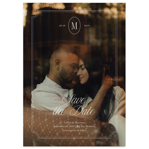Elegant Oval Monogram Save the Date Cards Sand Signature smooth Blank No Standard