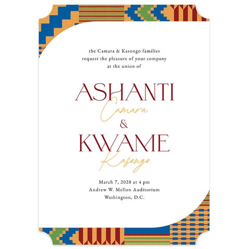 Ankara Print Wedding Invitations Gold Garnet Signature smooth Blank No Ticket
