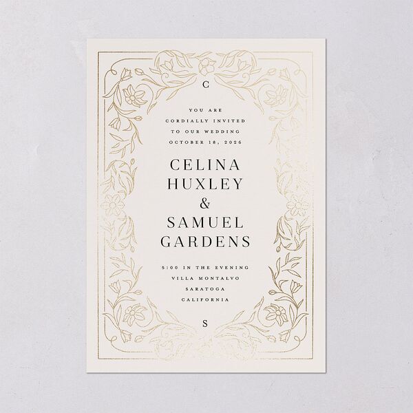 Floral Opulence Foil Wedding Invitations Gold Champagne Signature Blank No Standard