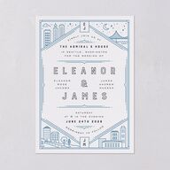 Iconic City Wedding Invitations Moody Blue Signature Blank No