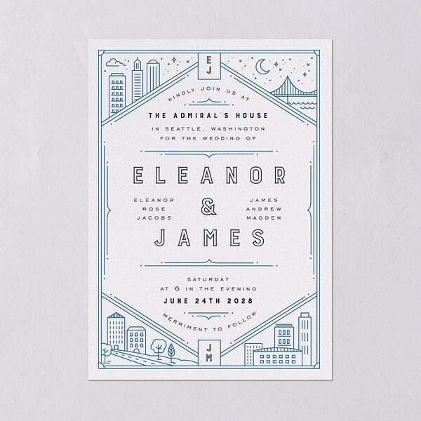 Iconic City Wedding Invitations Moody Blue Signature Blank No