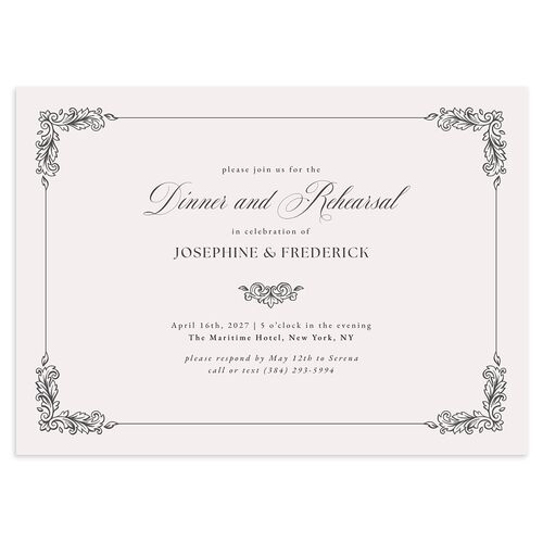 Black Tie Crest Rehearsal Dinner Invitations Medieval Grey Signature Blank Standard