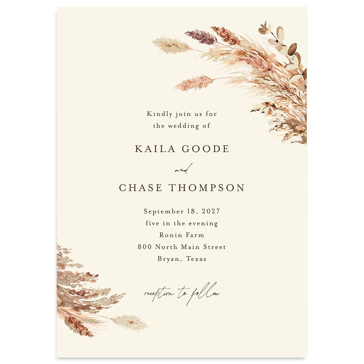 Soft Pampas Foil Wedding Invitations