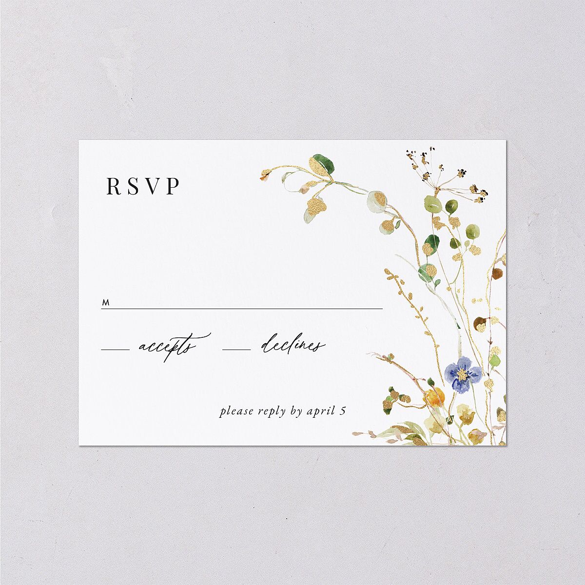 Glistening Wildflower Wedding Response Cards Gold Pure White Signature Standard