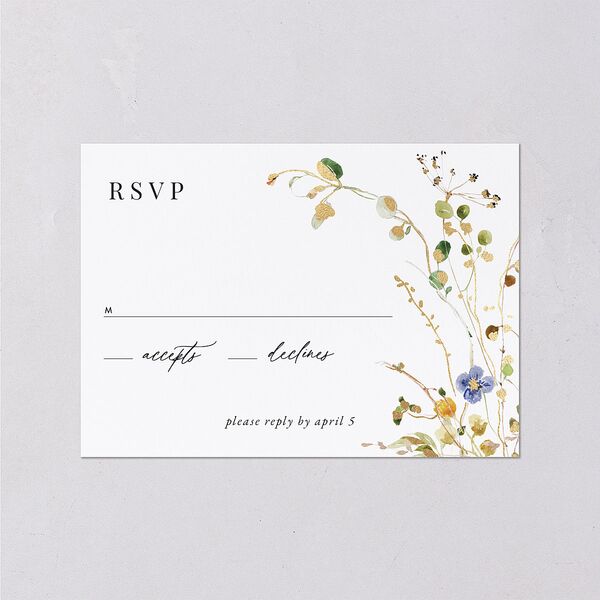 Glistening Wildflower Wedding Response Cards Gold Pure White Signature Standard