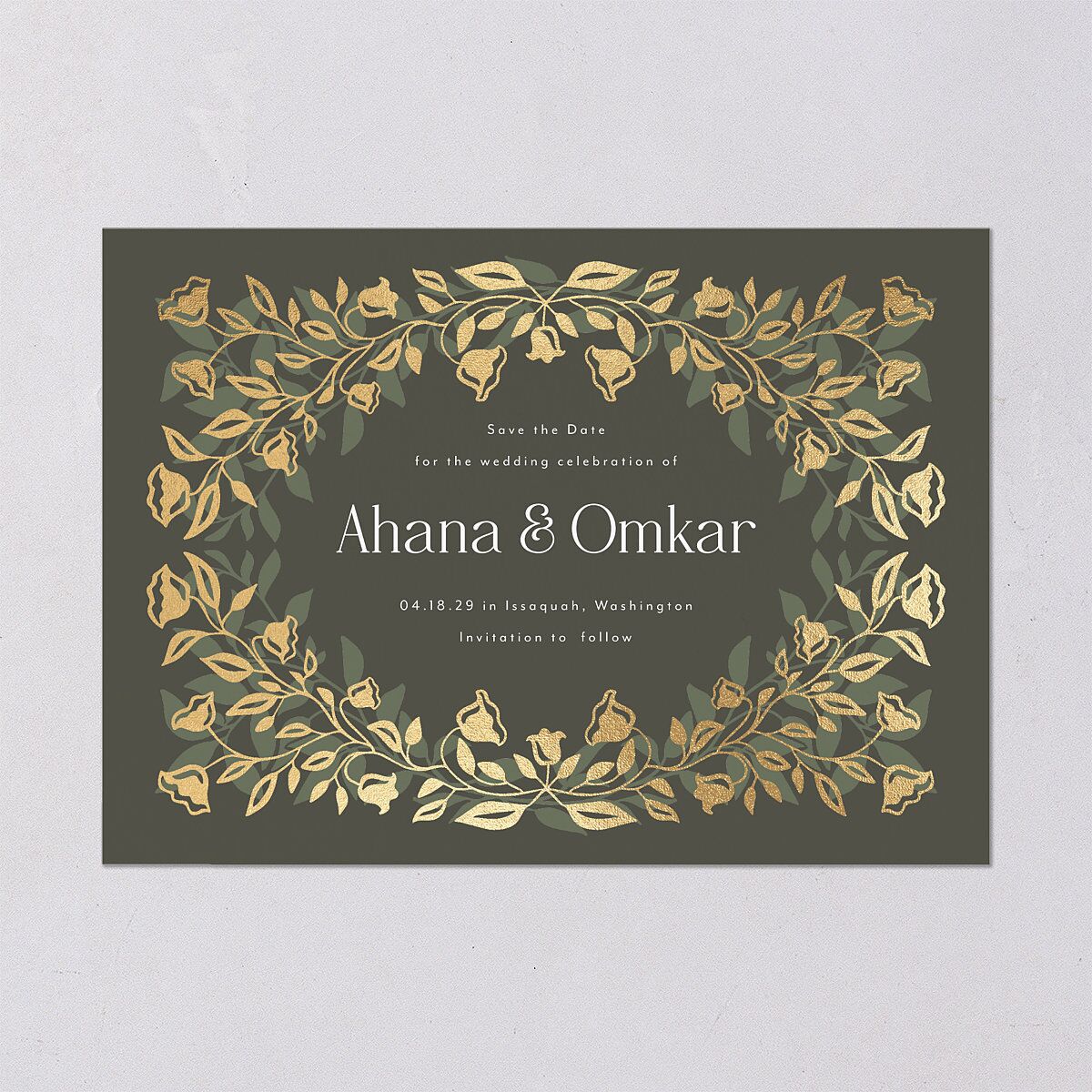 Rustic Nouveau Save the Date Cards Gold Hunter Green Signature smooth Blank No