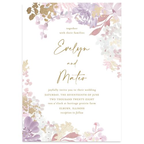 Hydrangea Garden Wedding Invitations Gold Purple Petal Signature Blank No Standard