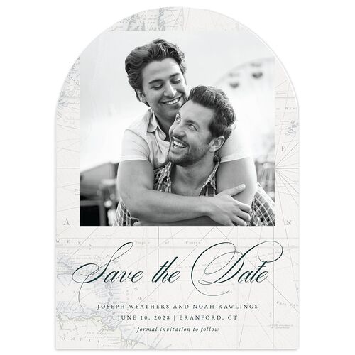Formal Nautical Save The Date Cards Dark Emerald Signature smooth Blank No Arch