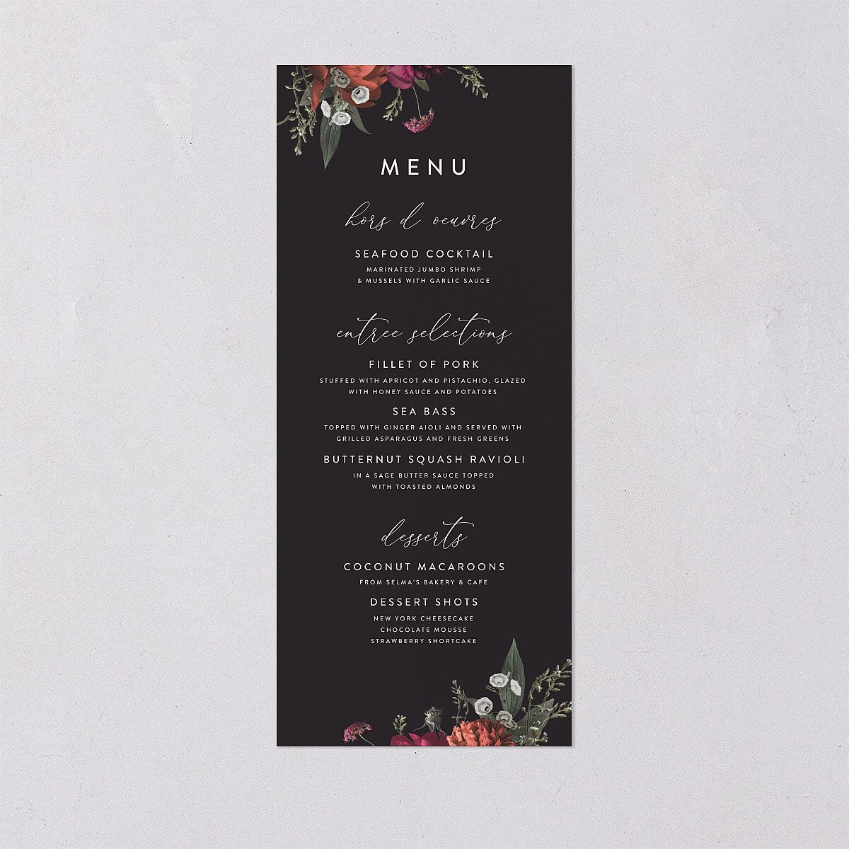 Blooming Botanical Menus Midnight Signature