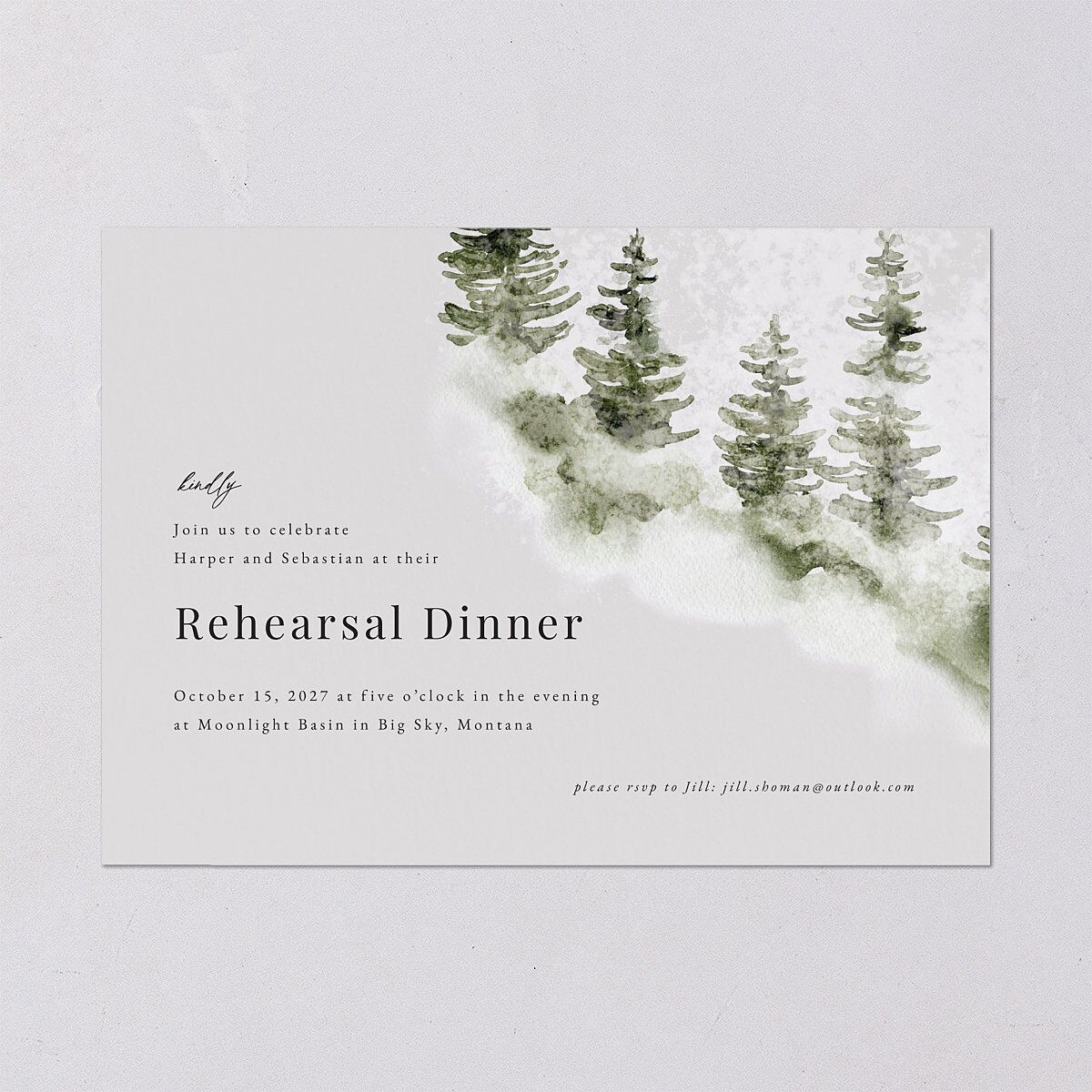 Snowy Mountainside Rehearsal Dinner Invitations Thyme Signature Blank Standard