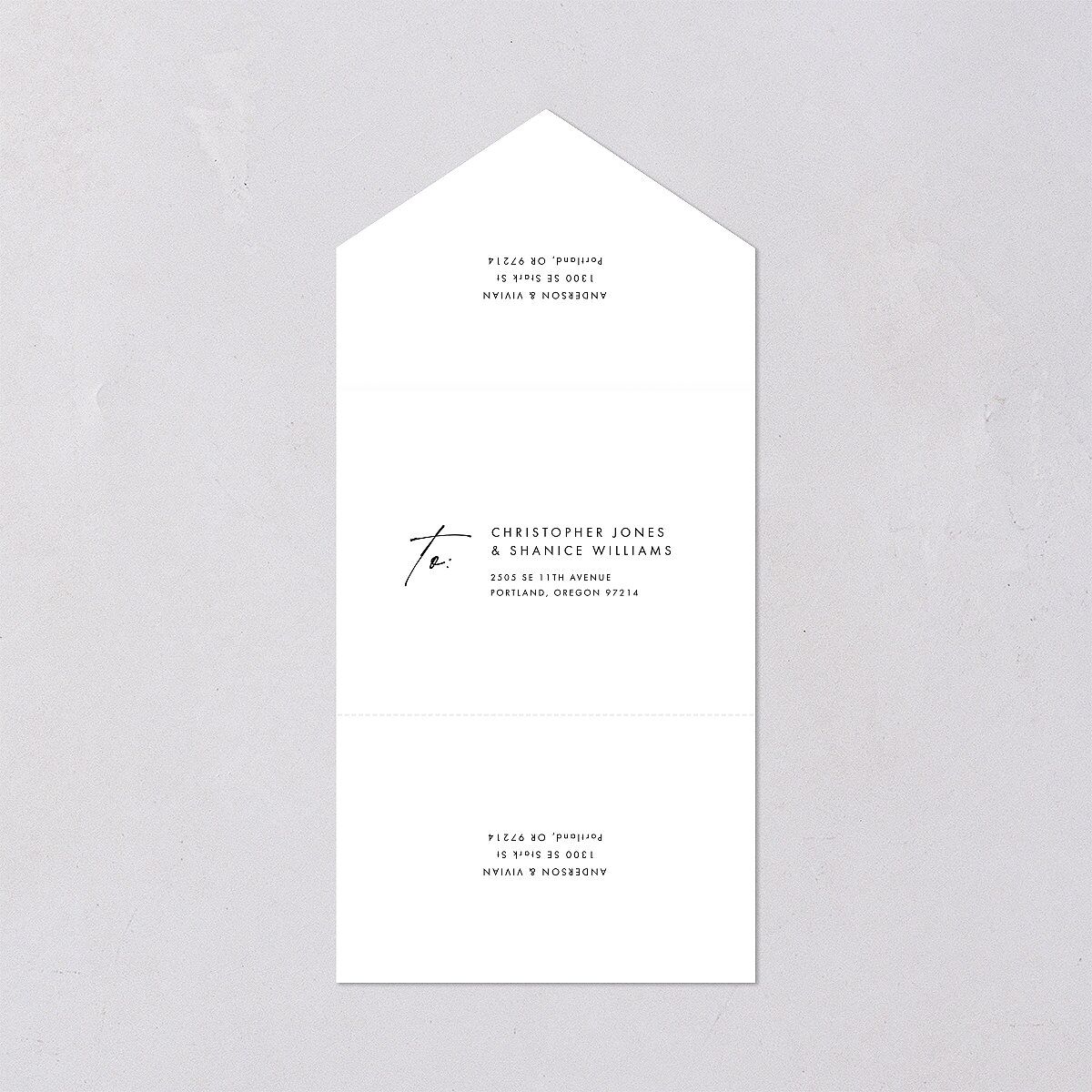Simply Script All-in-One Wedding Invitations Pure White Signature Light Both Recipient and Return Addresses No