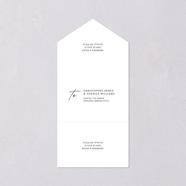 Simply Script All-in-One Wedding Invitations Pure White Signature Light Both Recipient and Return Addresses No